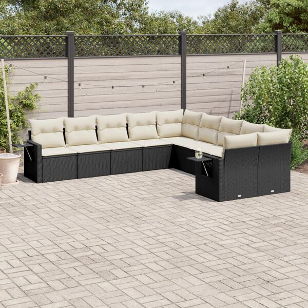 vidaXL Salon de jardin 10 pcs avec coussins noir r&eacute;sine tress&eacute;e