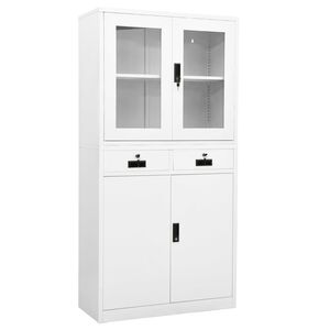vidaXL Armoire de bureau Blanc 90x40x180 cm Acier et verre tremp&eacute;