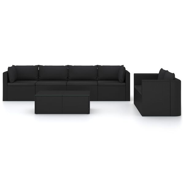 vidaXL Salon de jardin 7 pcs avec coussins R&eacute;sine tress&eacute;e Noir