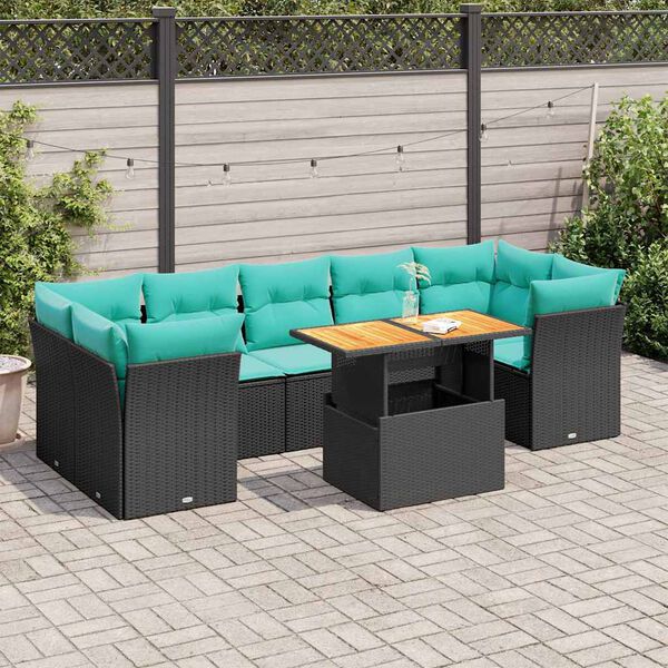 vidaXL Salon de jardin 8 pcs avec coussins noir r&eacute;sine tress&eacute;e