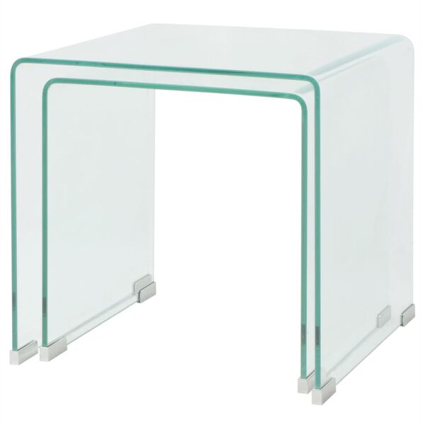 vidaXL Ensemble de tables gigognes 2 Pi&egrave;ces Verre tremp&eacute; Transparent