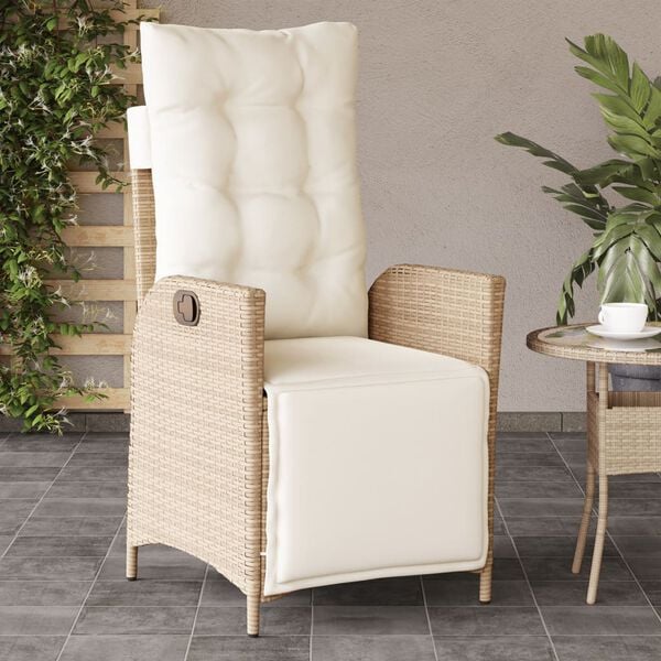 vidaXL Chaise inclinable de jardin et repose-pied beige r&eacute;sine tress&eacute;e