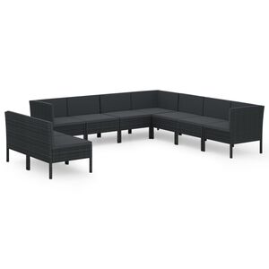 vidaXL Salon de jardin 9 pcs avec coussins R&eacute;sine tress&eacute;e Noir