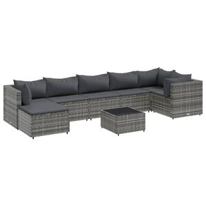 vidaXL Salon de jardin 8 pcs avec coussins Gris R&eacute;sine tress&eacute;e
