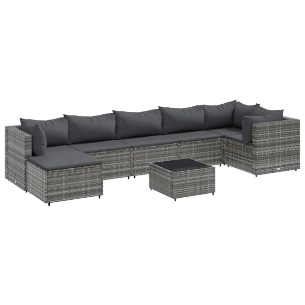 vidaXL Salon de jardin 8 pcs avec coussins Gris R&eacute;sine tress&eacute;e