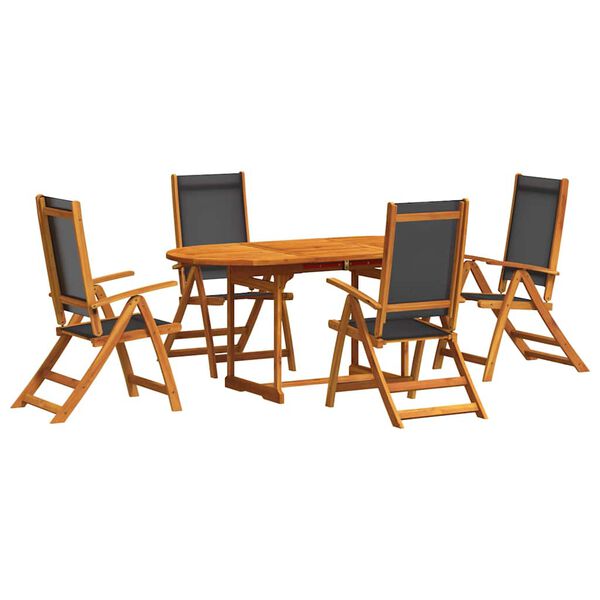 vidaXL Ensemble &agrave; manger de jardin 5pcs bois d'acacia solide textil&egrave;ne