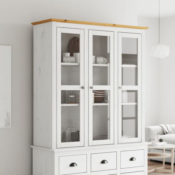 vidaXL Armoire avec portes vitr&eacute;es BODO blanc marron bois pin massif