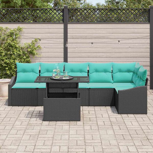 vidaXL Ensemble de canap&eacute; de jardin R&eacute;glable 7 pcs Noir et turquoise