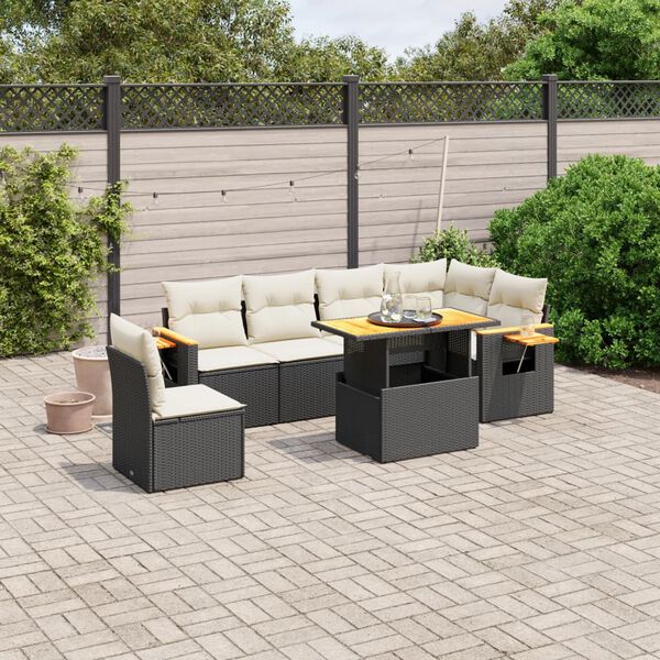 vidaXL Salon de jardin 7 pcs avec coussins noir r&eacute;sine tress&eacute;e