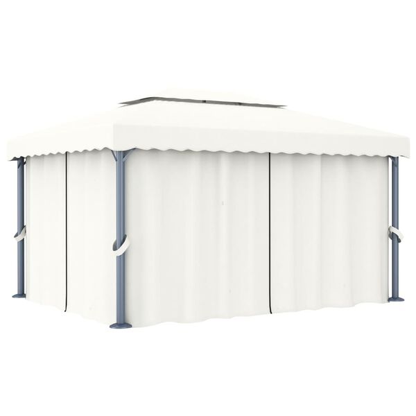 vidaXL Tonnelle avec rideau 4x3 m Blanc cr&egrave;me Aluminium