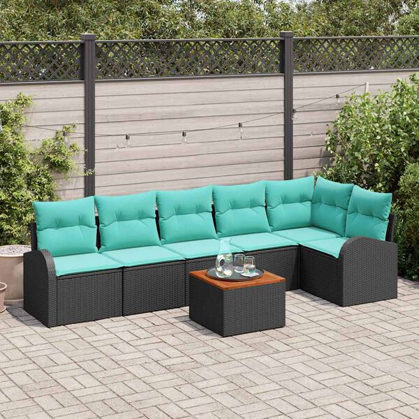 vidaXL Ensemble de canapé de jardin 7 pcs Noir et turquoise