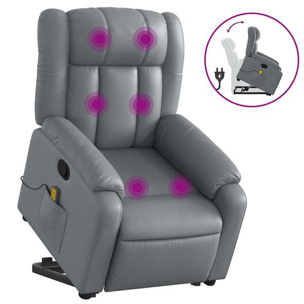 vidaXL Fauteuil inclinable de massage gris similicuir