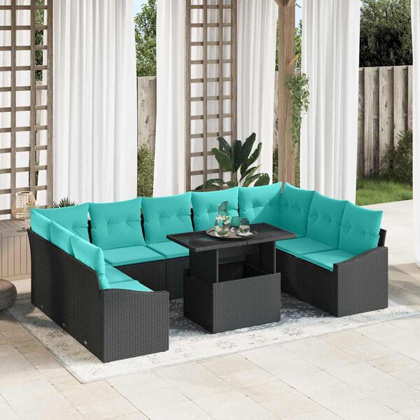 vidaXL Ensemble de canap&eacute; de jardin R&eacute;glable 10 pcs Noir et turquoise
