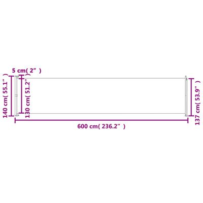 vidaXL Auvent latéral rétractable de patio 140x600 cm Gris