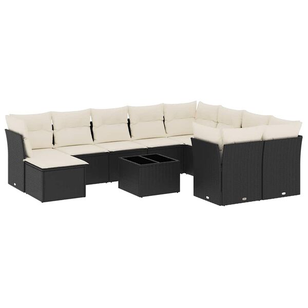 vidaXL Salon de jardin 11 pcs avec coussins noir r&eacute;sine tress&eacute;e