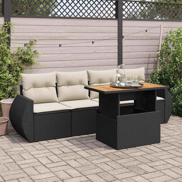 vidaXL Salon de jardin 5 pcs avec coussins noir r&eacute;sine tress&eacute;e