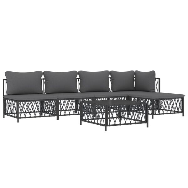 vidaXL Salon de jardin avec coussins 6 pcs anthracite acier