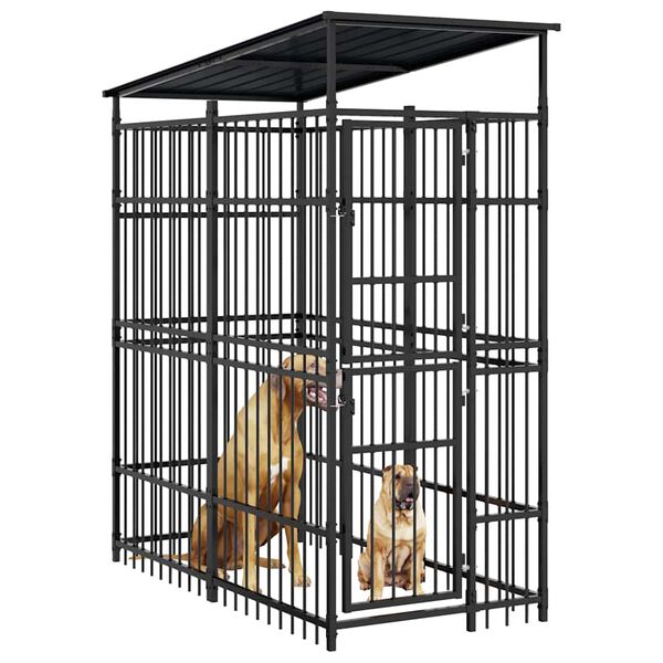 vidaXL Chenil d'ext&eacute;rieur avec toit pour chiens Acier 1,84 m&sup2;