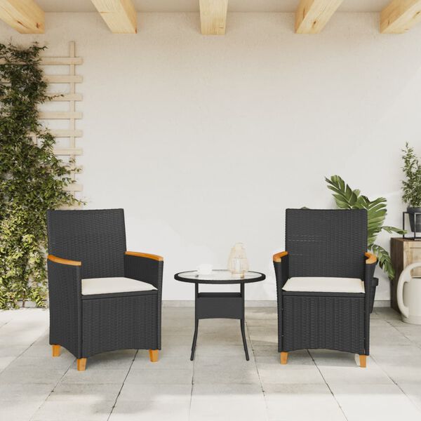 vidaXL Chaises de jardin coussins lot de 2 noir r&eacute;sine tress&eacute;e et bois