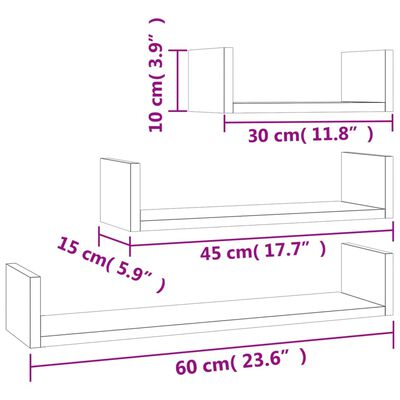 vidaXL Étagères murales 3 pcs Chêne sonoma Bois d'ingénierie