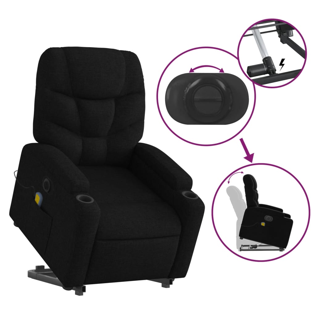 vidaXL Fauteuil inclinable de massage électrique noir tissu