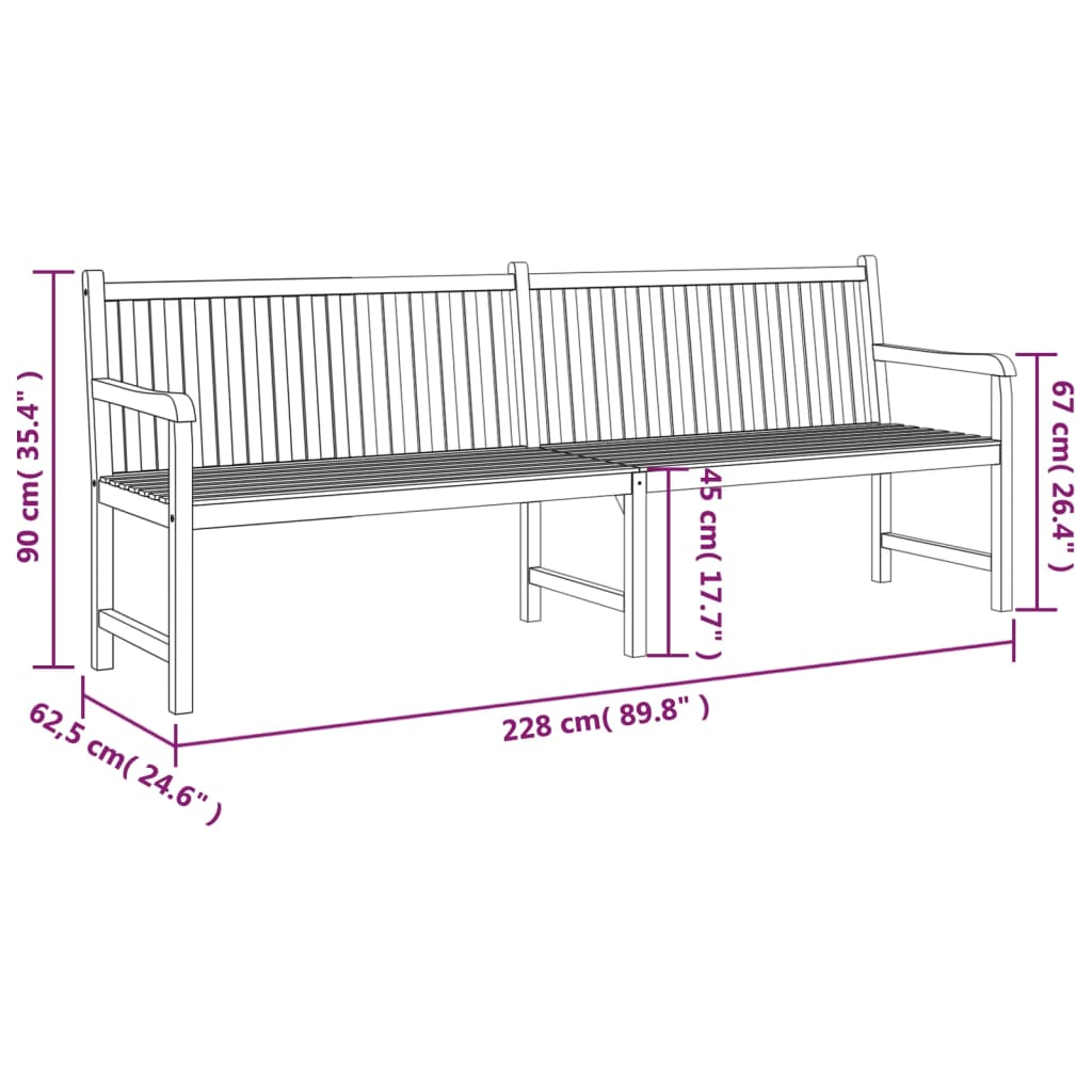 vidaXL Banc de jardin 228 cm bois de teck solide