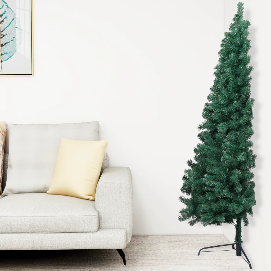 vidaXL Demi-arbre de Noël artificiel pré-éclairé et boules vert 120 cm