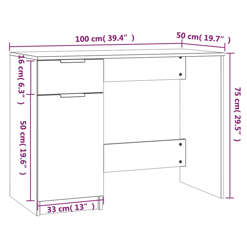 vidaXL Bureau Chêne fumé 100x50x75 cm Bois d'ingénierie