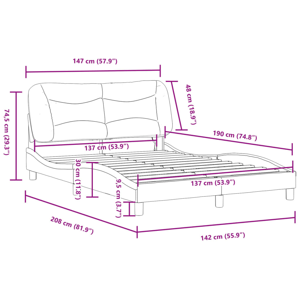 vidaXL Cadre de lit sans matelas noir 137x190 cm similicuir