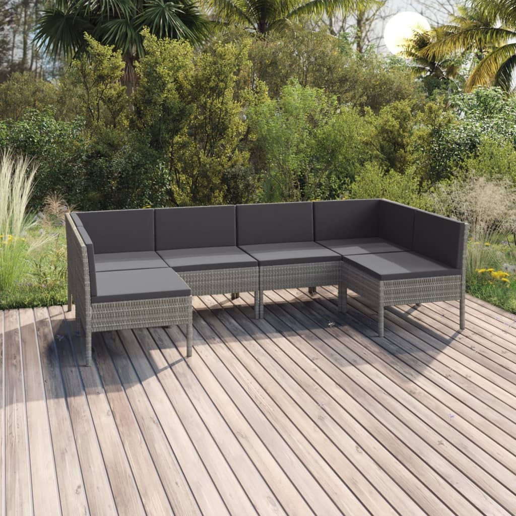 vidaXL Salon de jardin 6 pcs avec coussins résine tressée gris