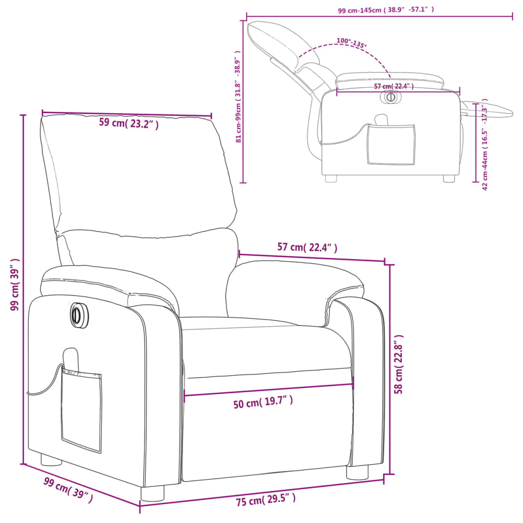 vidaXL Fauteuil inclinable de massage électrique noir similicuir