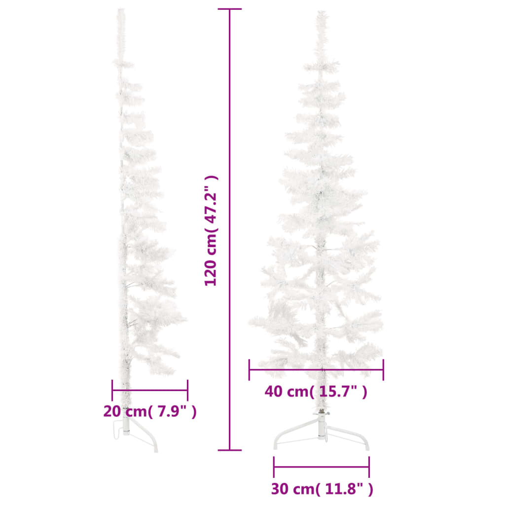 vidaXL Demi sapin de Noël artificiel mince avec support Blanc 120 cm