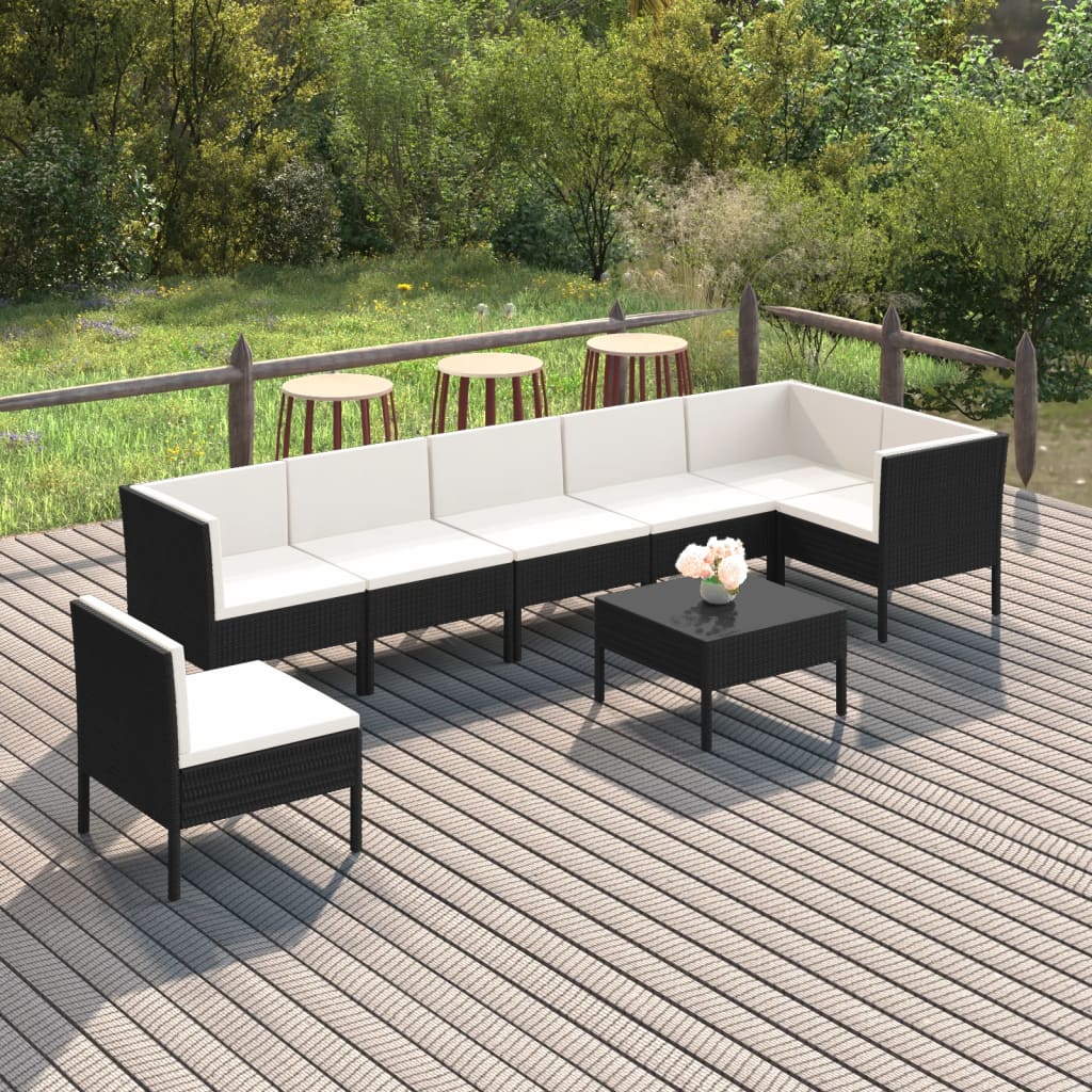 vidaXL Salon de jardin 8 pcs avec coussins Résine tressée Noir