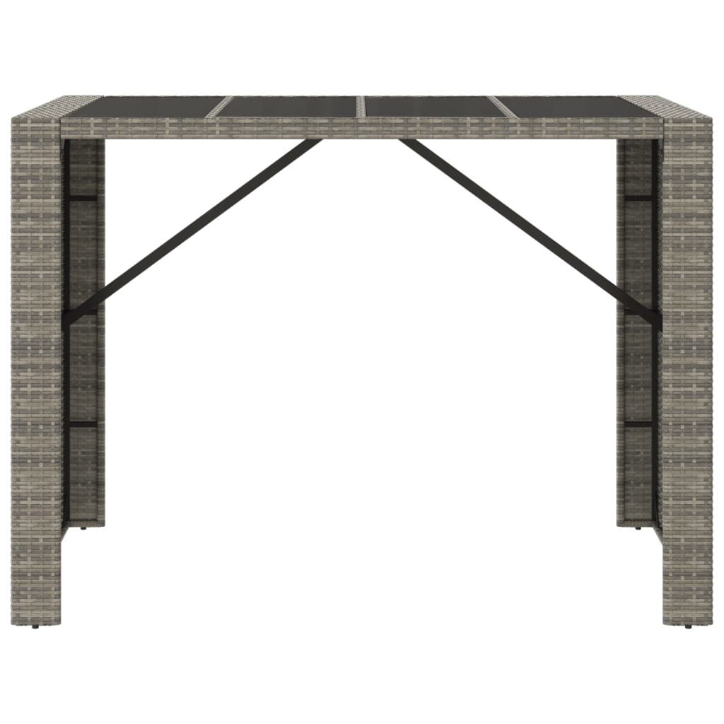 vidaXL Table de bar et dessus en verre gris 145x80x110 cm poly rotin