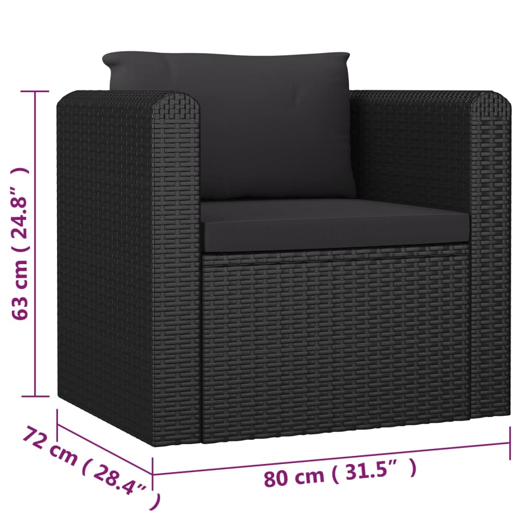 vidaXL Salon de jardin 7 pcs avec coussins Résine tressée Noir