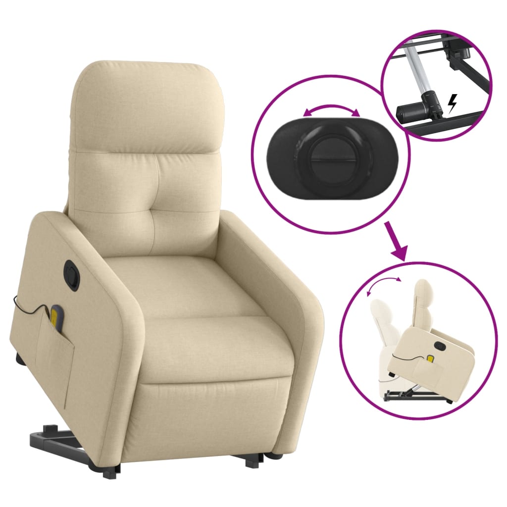 vidaXL Fauteuil inclinable de massage crème tissu