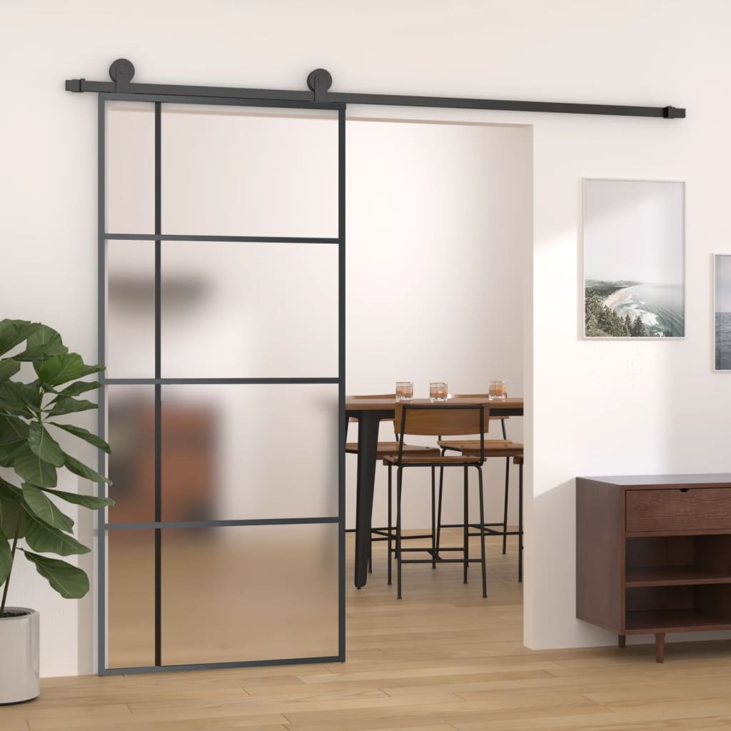 vidaXL Porte coulissante Verre ESG dépoli et aluminium 90x205 cm Noir