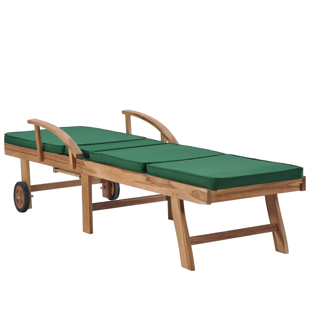 vidaXL Chaises longues avec coussins 2 pcs Bois de teck solide Vert