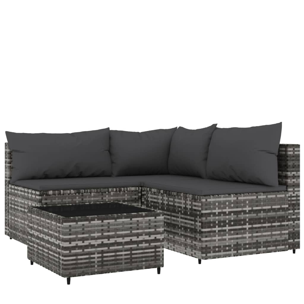 vidaXL Salon de jardin 4 pcs avec coussins Gris Résine tressée