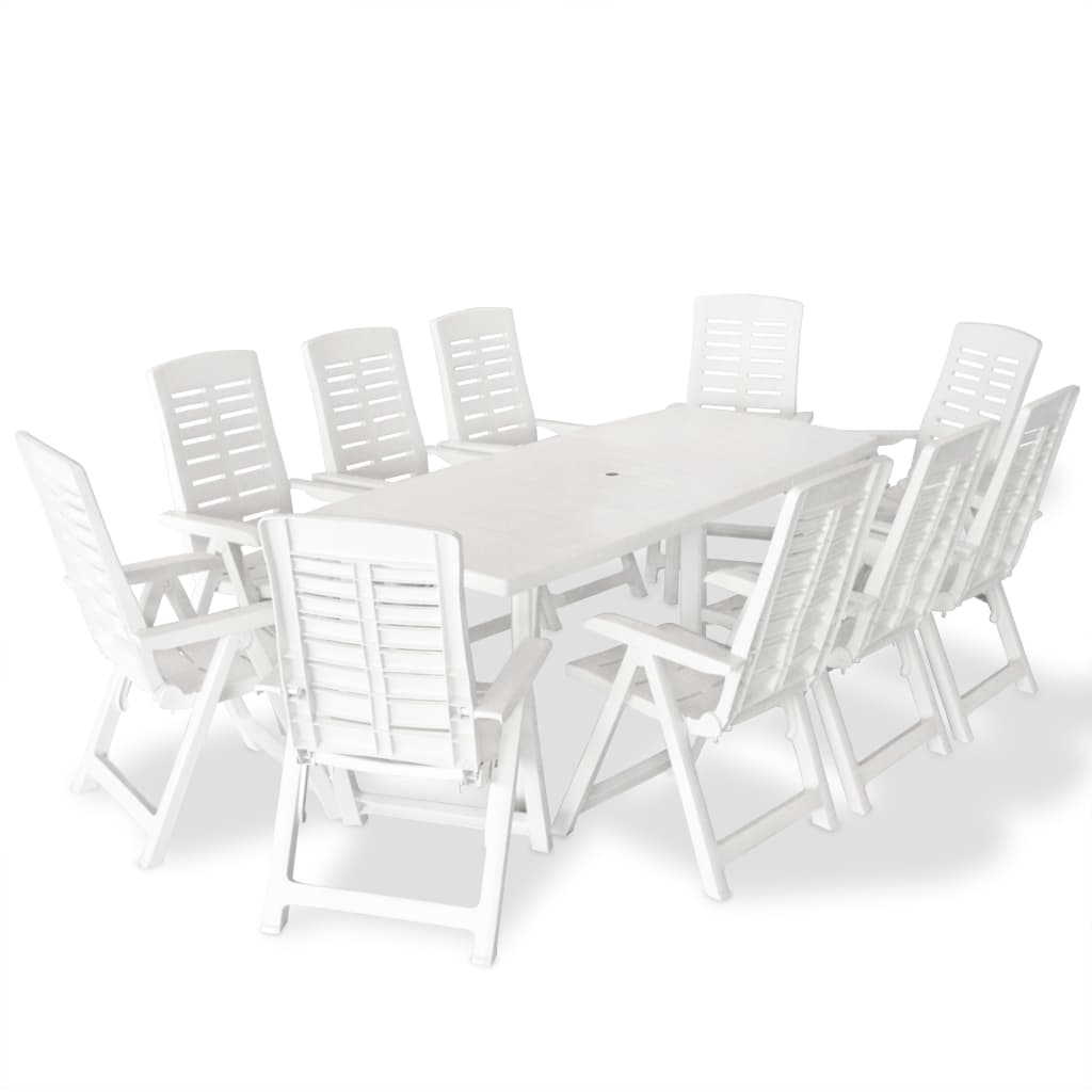 vidaXL Mobilier à dîner d'extérieur 11 pcs Plastique Blanc