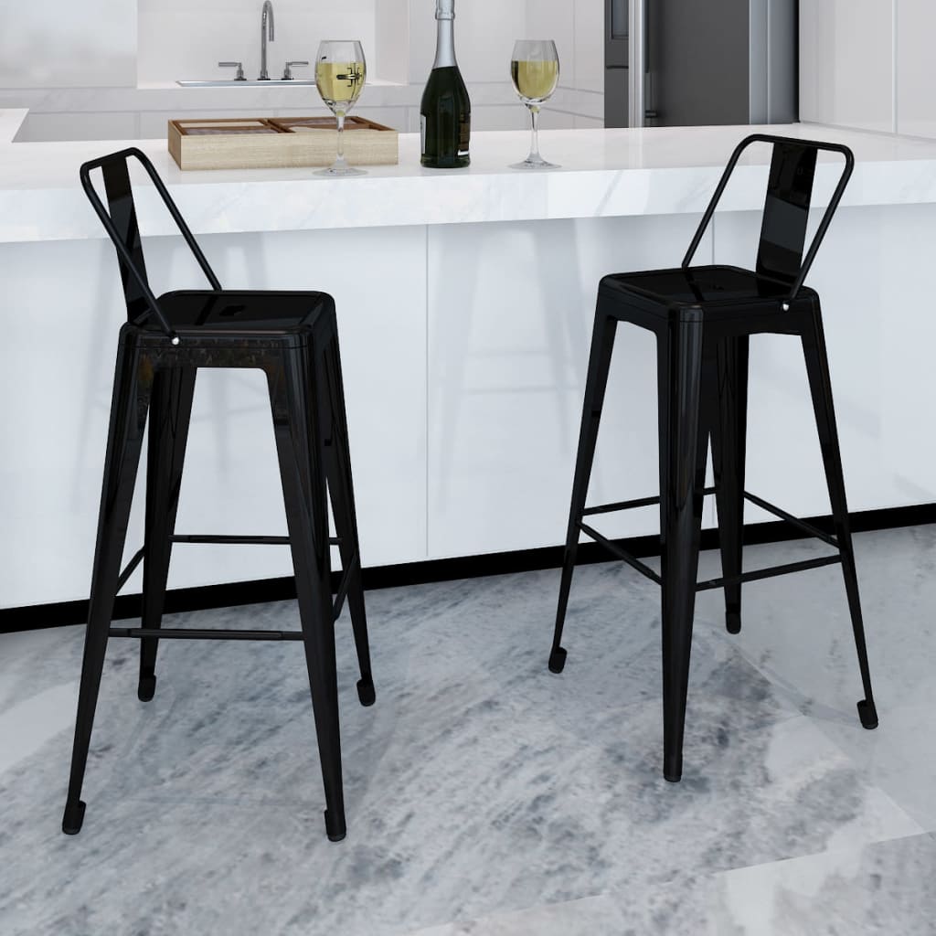 vidaXL Tabourets de bar lot de 2 noir acier