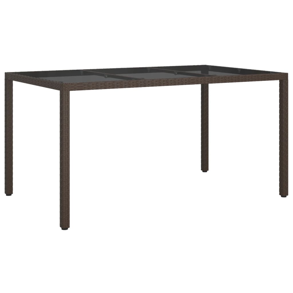 vidaXL Table de jardin 150x90x75 cm Verre trempé/résine tressée Marron