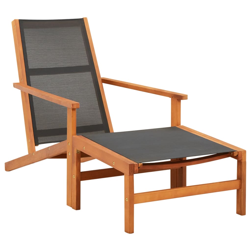 vidaXL Chaise de jardin et repose-pied Eucalyptus solide et textilène