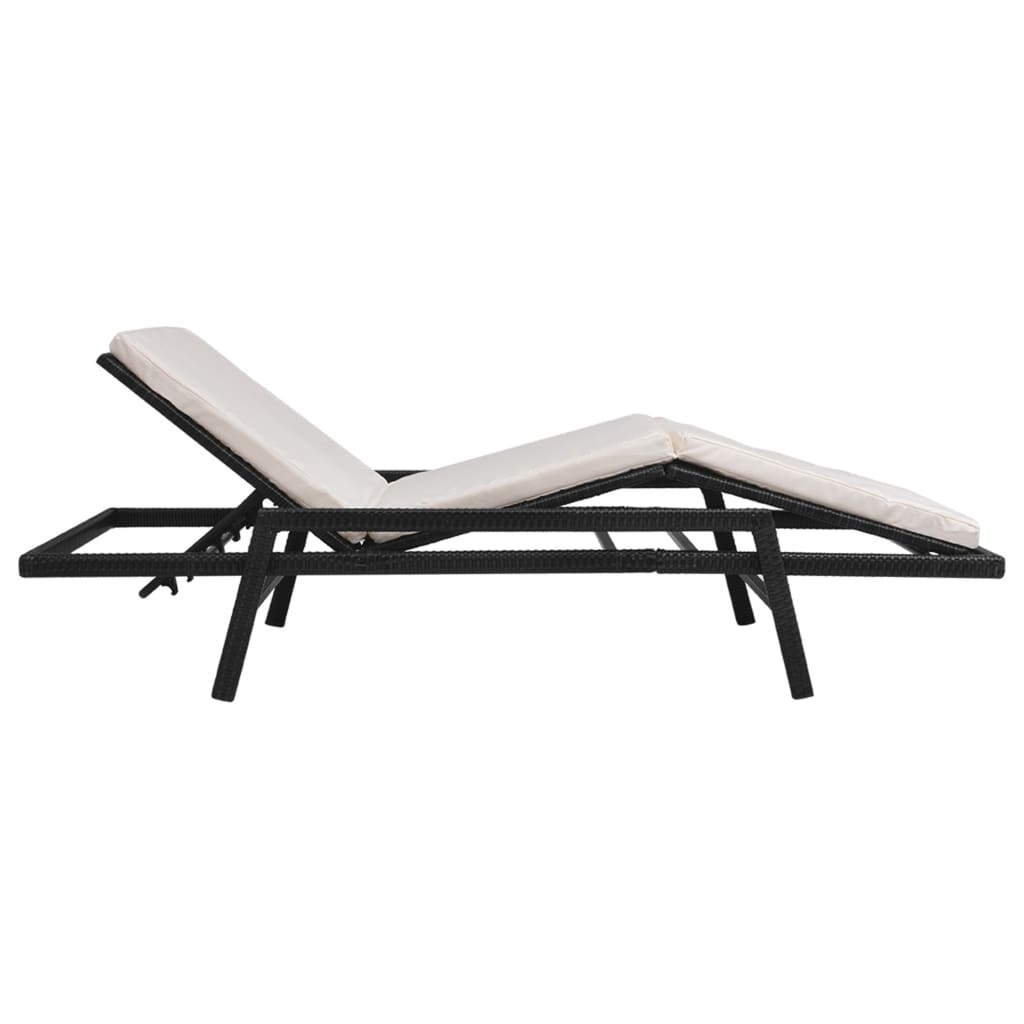 vidaXL Chaise longue avec coussin Résine tressée Noir