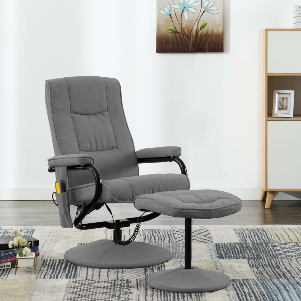 vidaXL Fauteuil de massage inclinable et repose-pieds gris clair tissu