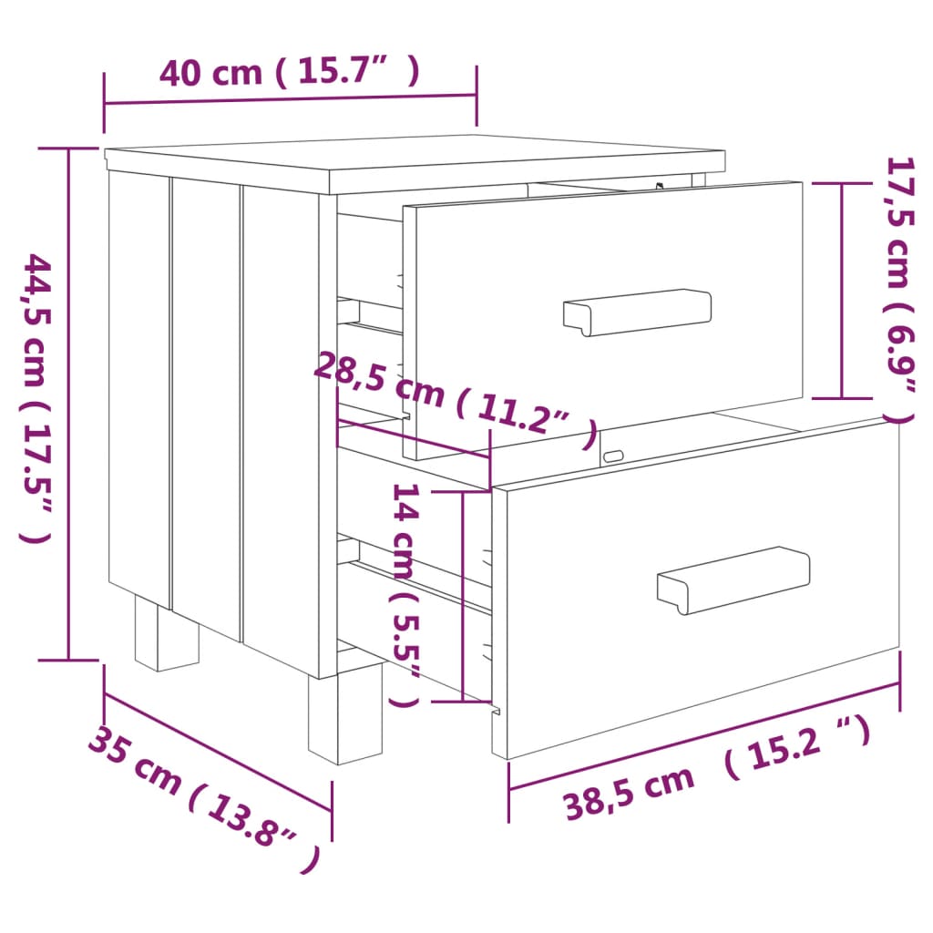 vidaXL Tables de chevet HAMAR 2pcs Gris clair 40x35x44,5cm Bois massif