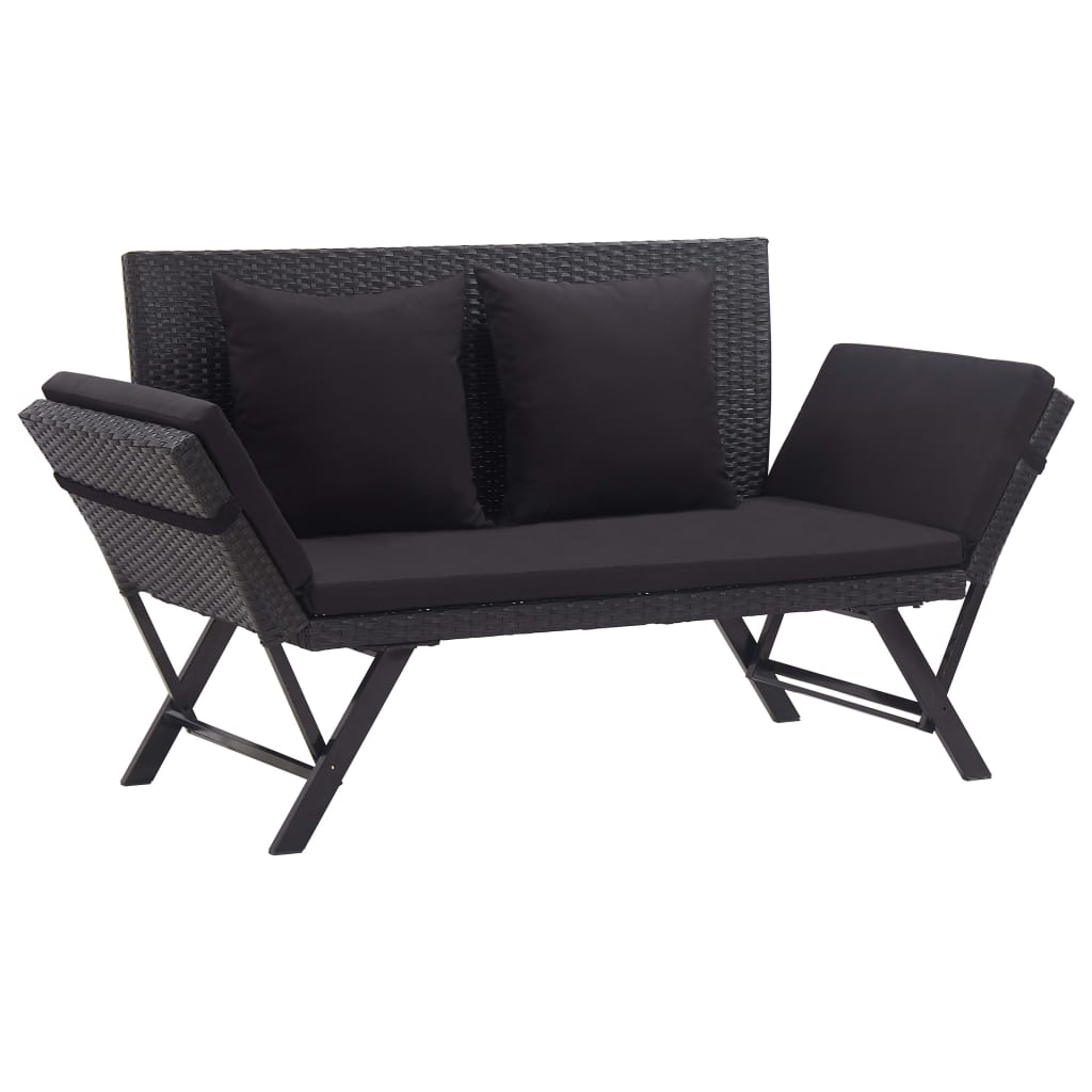 vidaXL Banc de jardin avec coussins 176 cm Noir Résine tressée