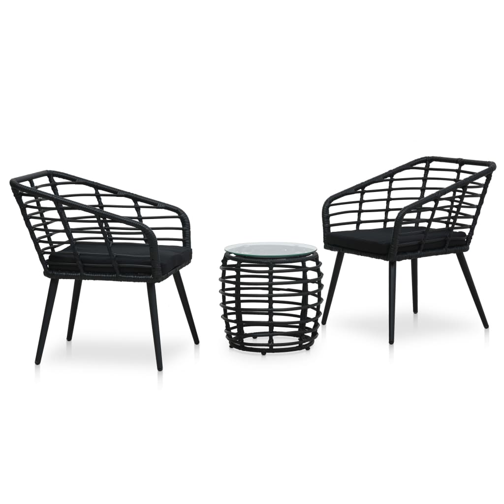 vidaXL Ensemble de bistro 3 pcs Résine tressée Noir