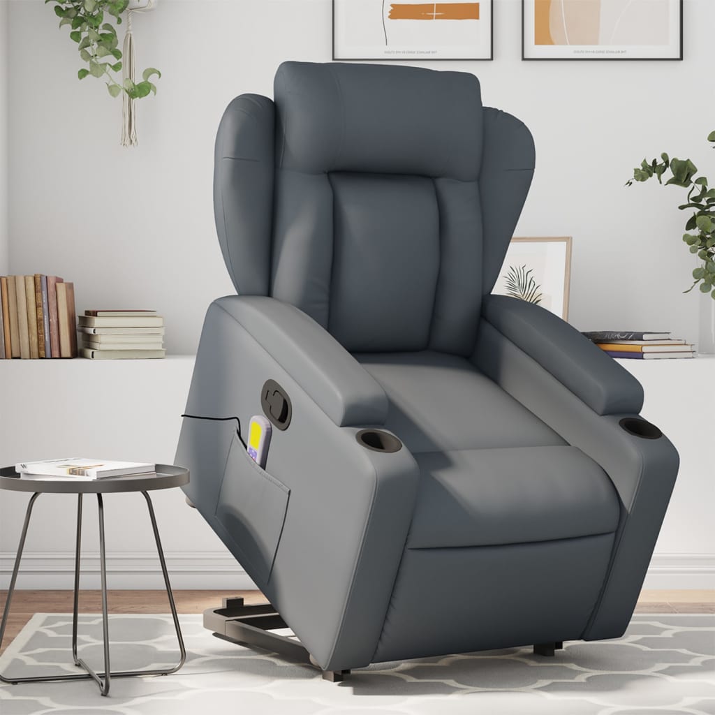 vidaXL Fauteuil inclinable de massage gris similicuir