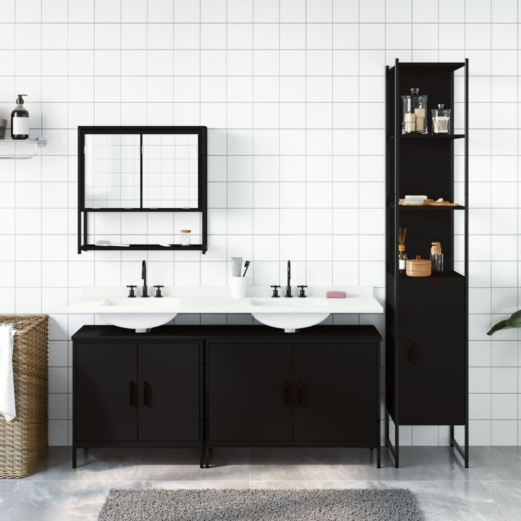 vidaXL Ensemble de meubles salle de bain 4 pcs noir bois d'ingénierie